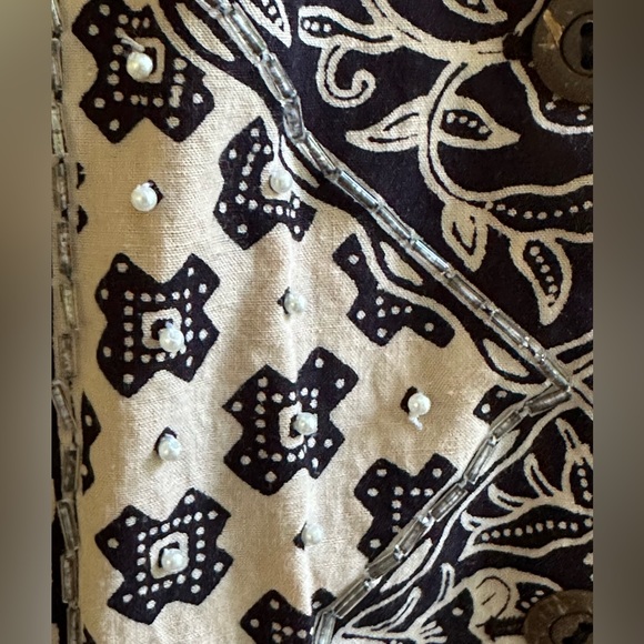 Effeci Vintage Creations Beige & Black Embroidery Button Vest SZ M Tie In Back - Picture 8 of 13